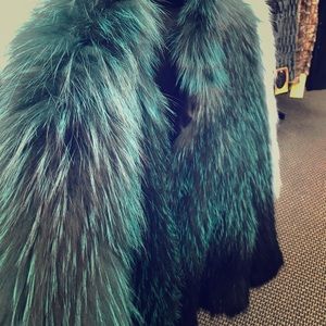Green dyed silver fox knit jacket